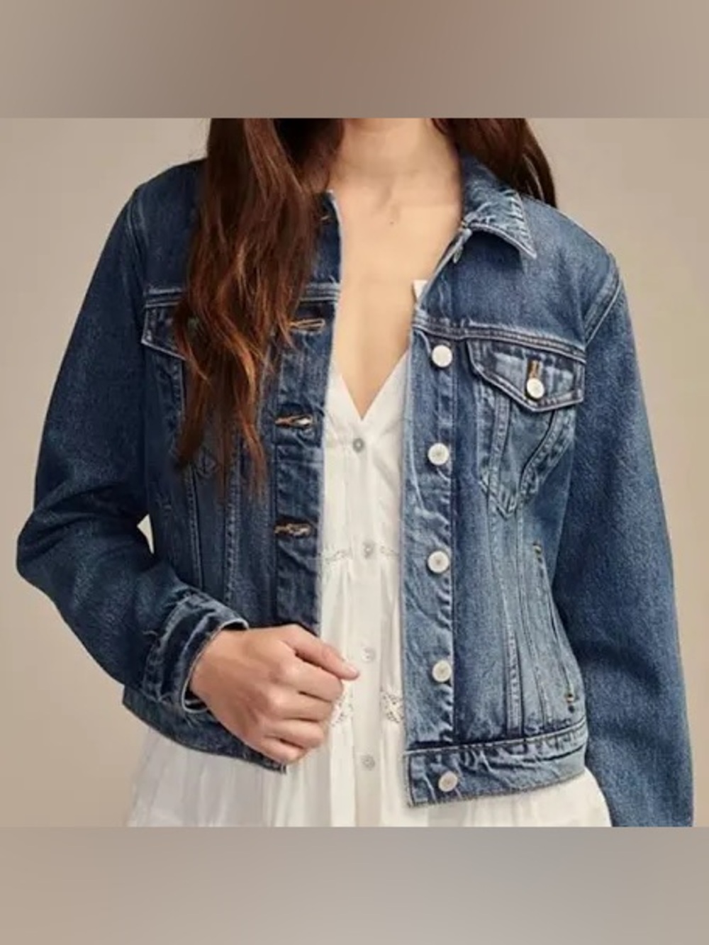 Lucky Brand The Tomboy Trucker denim jacket distressed detailing collar/ pockets